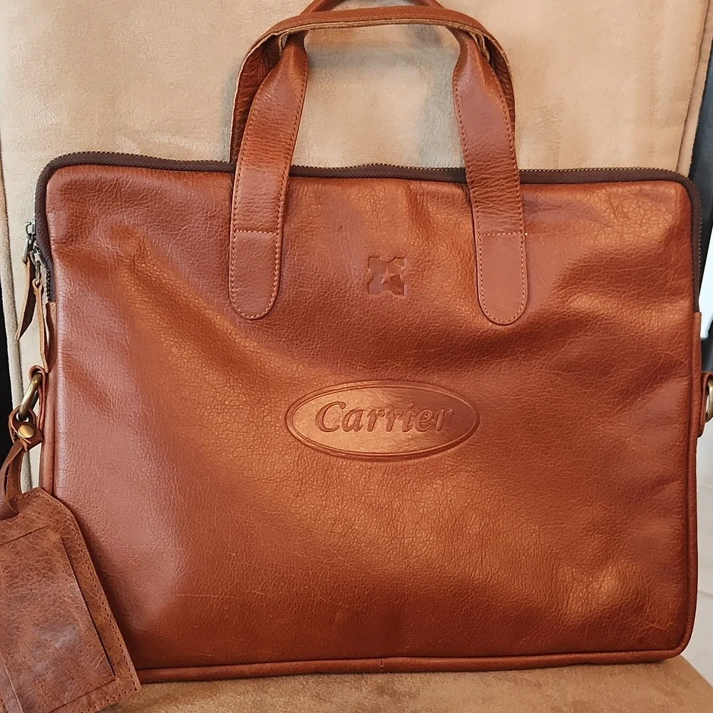 Vintage Carrier brown leather computer briefcase messenger bag